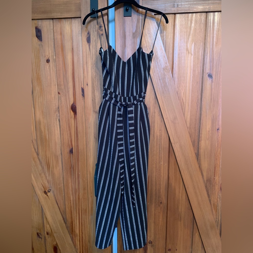 Striped Black & White Spaghetti Strap Jumpsuit